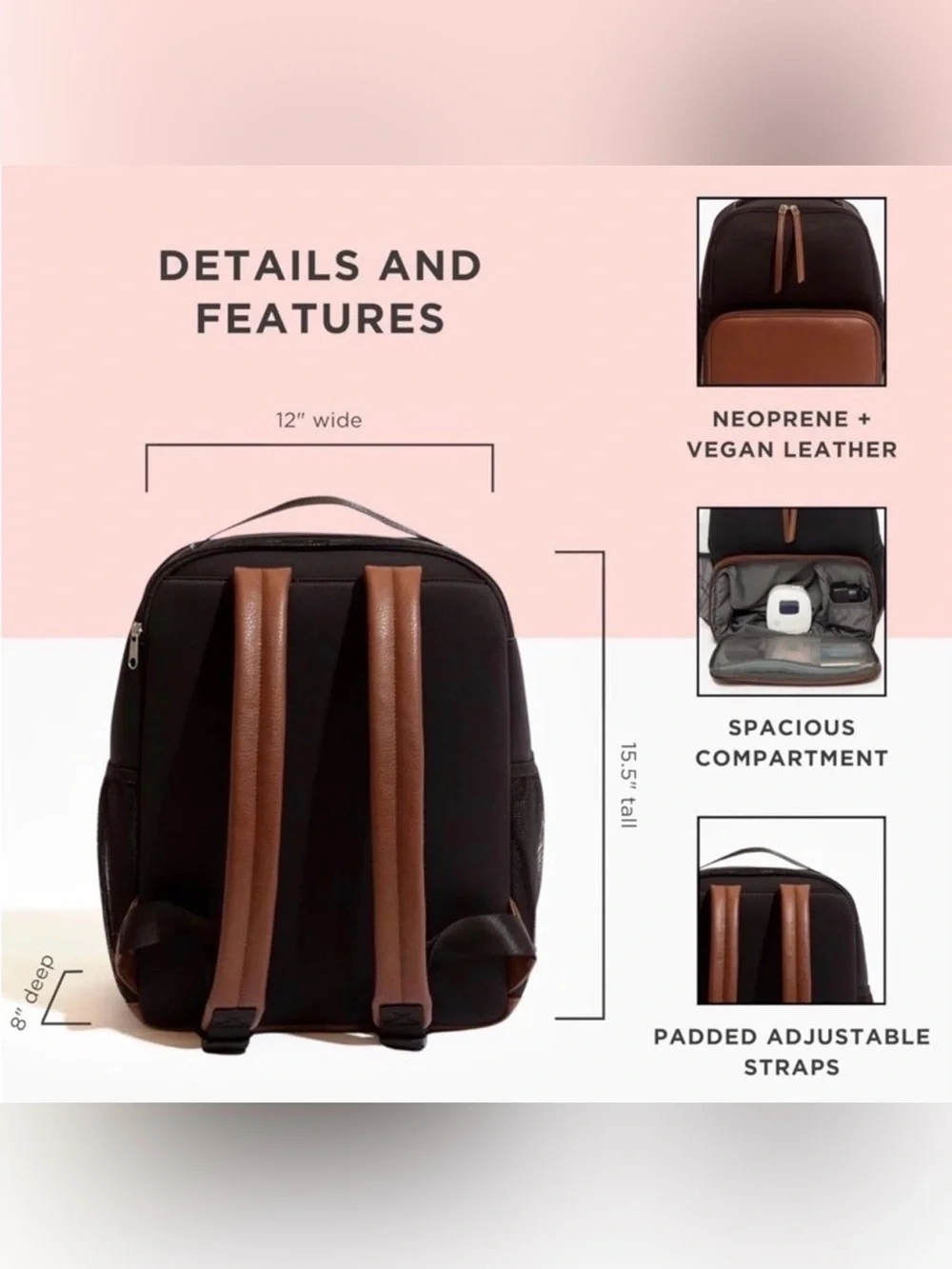 Freshly Picked Backpack Mom Travel Diaper Bag Neoprene Vegan Leather Black Brown